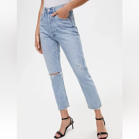 AGOLDE Riley High Rise Straight Leg Cropped Jeans Cotton Womens Sz 29 light wash - Picture 1 of 16